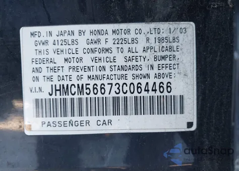 2003 Honda Accord 2.4 Ex from USA, damaged, VIN JHMCM56673C064466